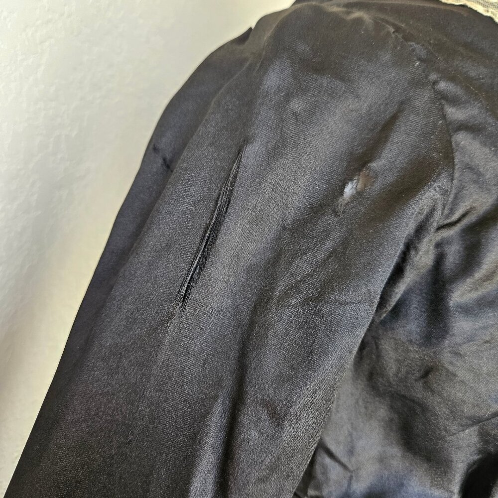 Antique Early 1900s Edwardian Black Silk Blouse Mourning Top Beaded Lace XS/S - Picture 9 of 16